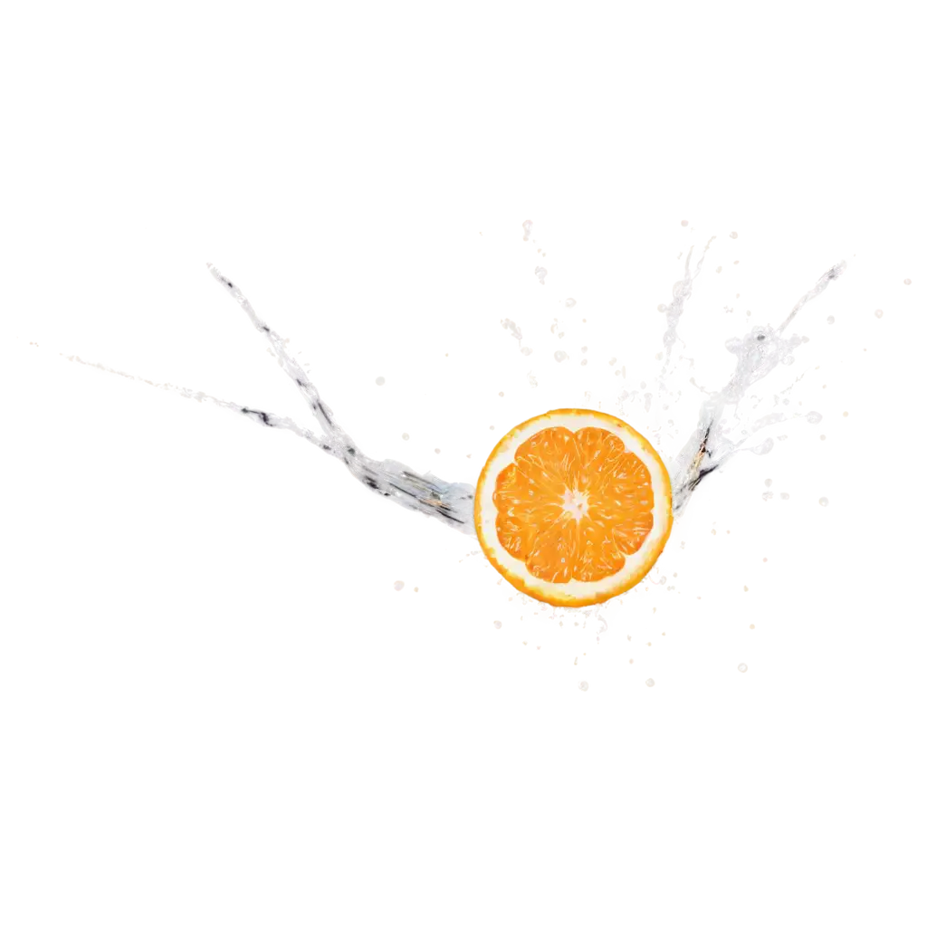 a cut orange from which transparent splashes are flying