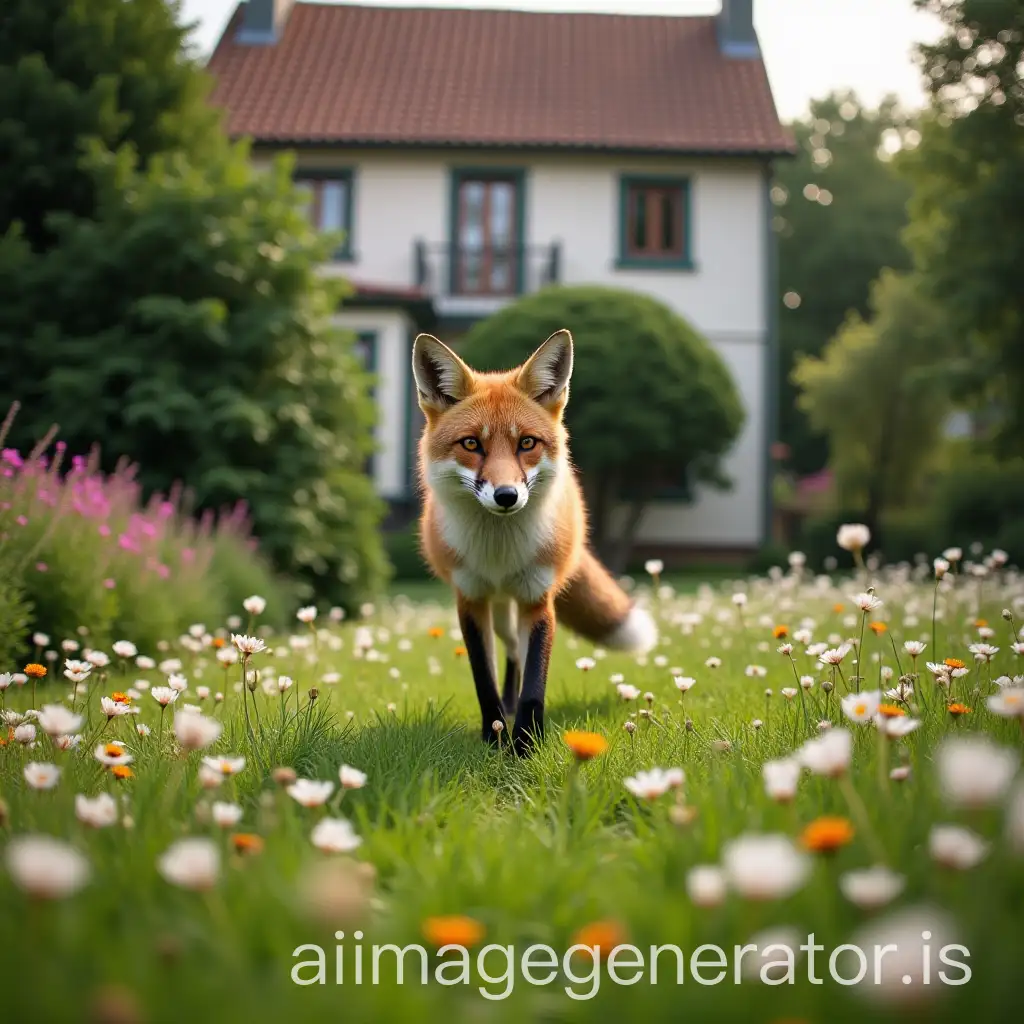 Fox-Walking-on-Suburban-Villa-Lawn-Surrounded-by-VibrantAI-Art-Prompt-Expansion-Flowers