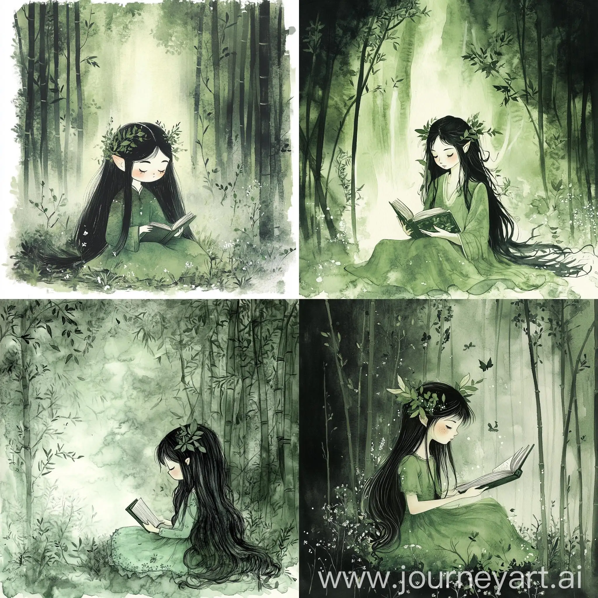 Fairy-Girl-Reading-Book-in-Bamboo-Forest