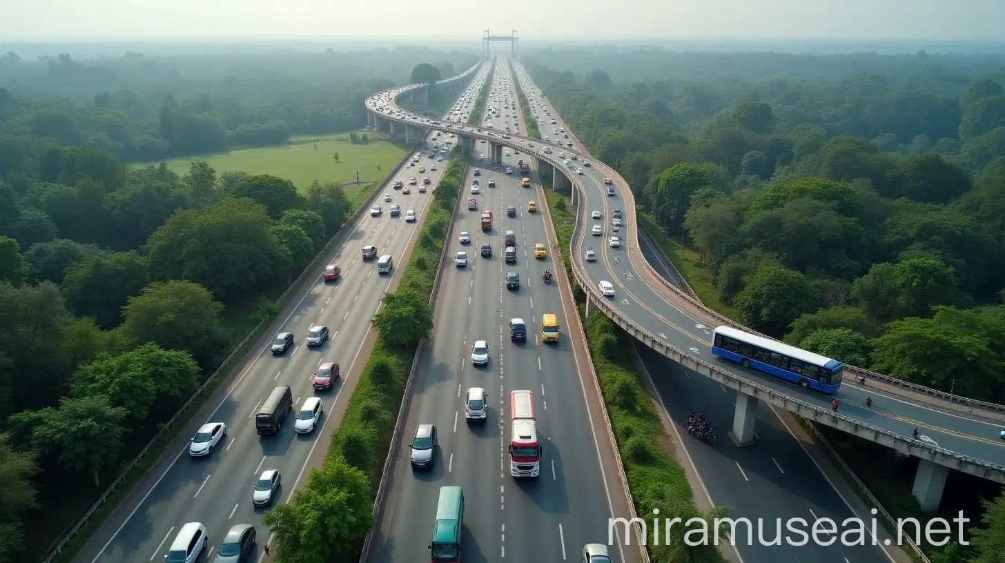 Birds Eye View of Indian Highways Bridges and Smooth Traffic