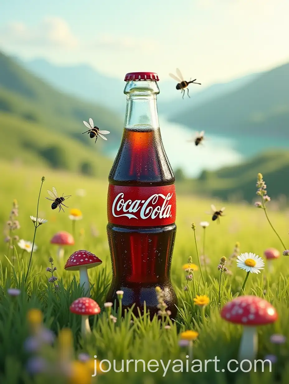 Glass-CocaCola-Bottle-in-Serene-Meadow-with-Sunlight-and-Wildflowers
