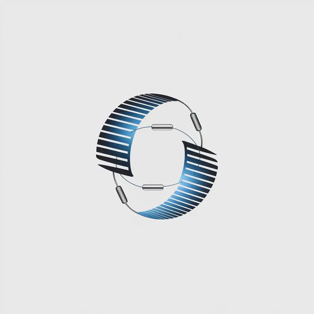 a vector logo design,with the text "Design a circular symmetric logo with blue and silver colors using the Moebius band, include electromagnetic elements, and set the background to white.", main symbol:Möbius strip,Minimalistic,clear background