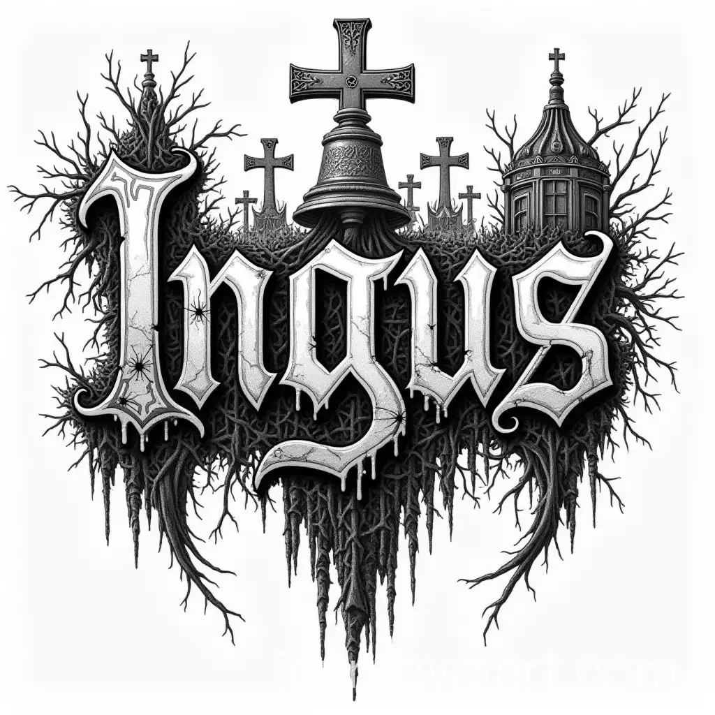 Handcrafted-Black-MetalInspired-Pen-Artwork-Logo-for-Ingus-Featuring-Dark-Elements