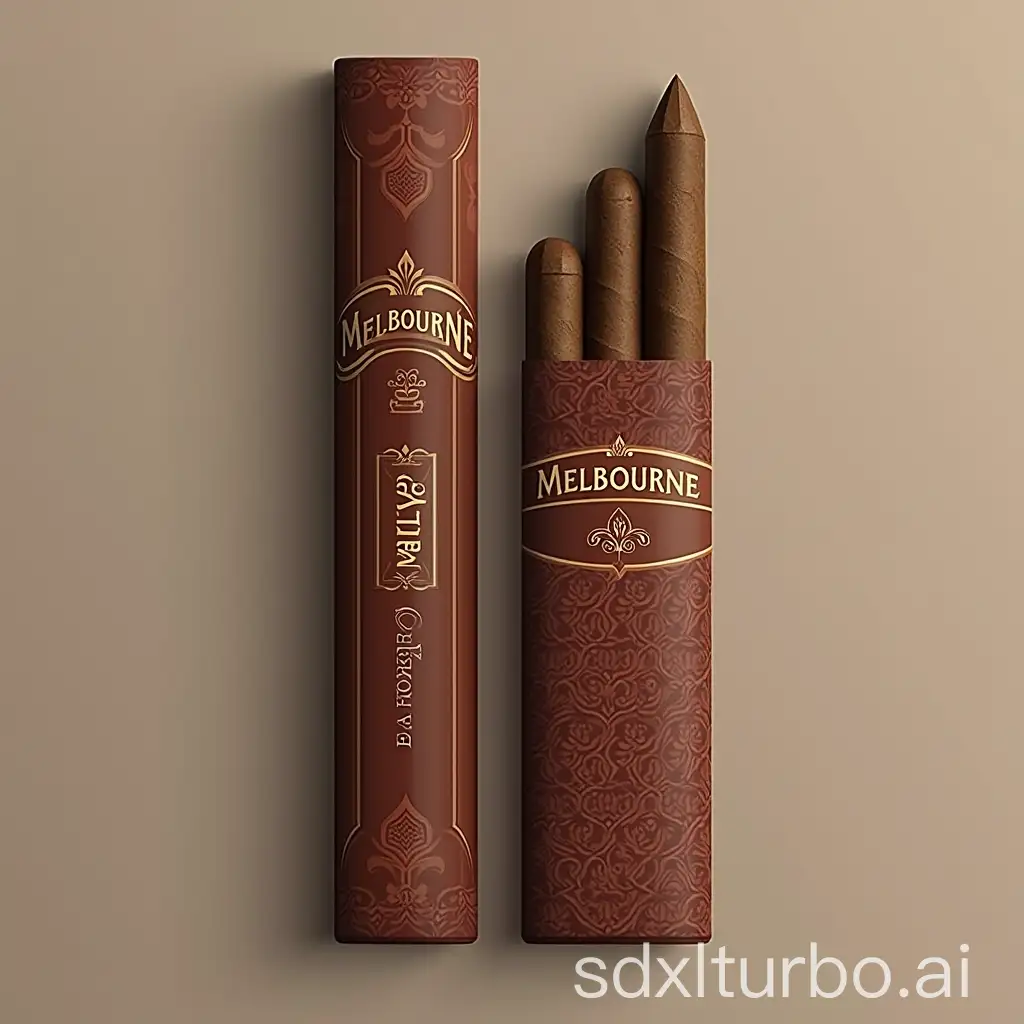 Melbourne-Coffee-Flavored-Cigarillos-Pack-with-Brown-and-Red-Patterns