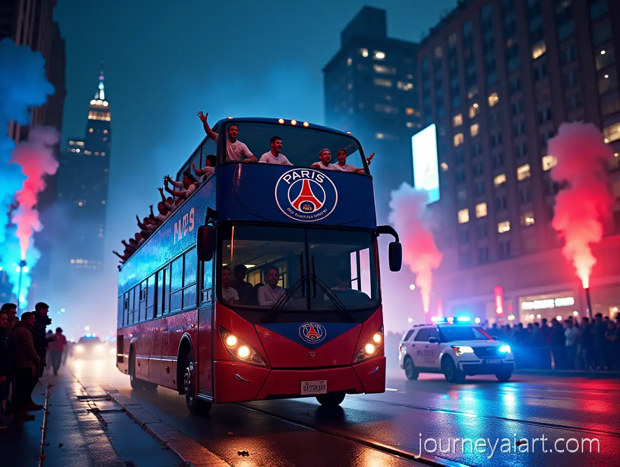 PSG-Championship-Parade-at-Night-inAI-Image-Prompt-Expansion-an-American-City-with-Fans-and-Celebration