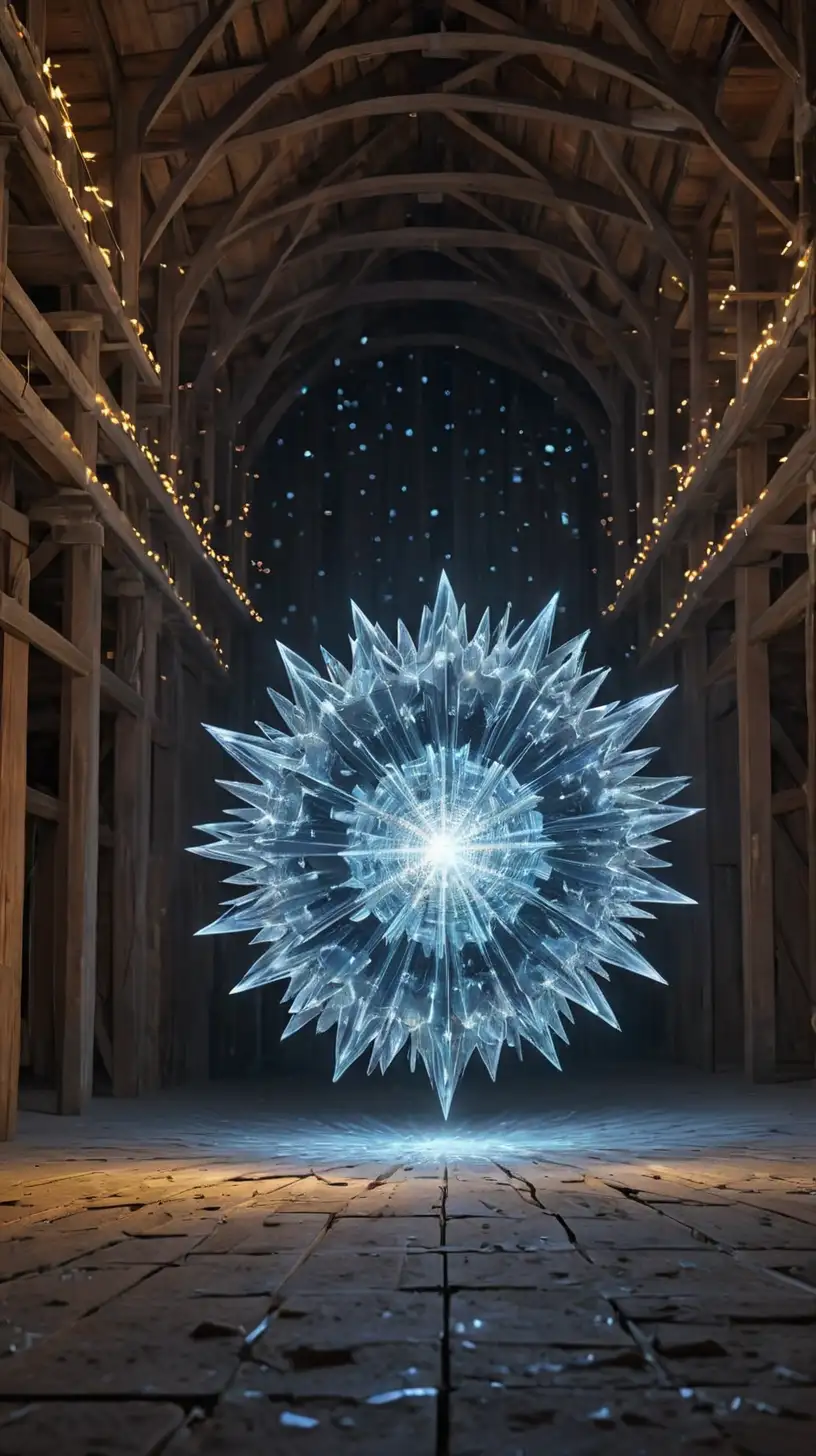 Glowing Kaleidoscopic Crystal Energy Construct in Barn