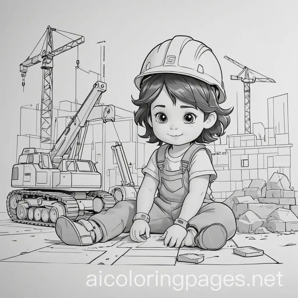 construction, Coloring Page, black and white, line art, white background, Simplicity, Ample White Space. The background of the coloring page is plain white to make it easy for young children to color within the lines. The outlines of all the subjects are easy to distinguish, making it simple for kids to color without too much difficulty
