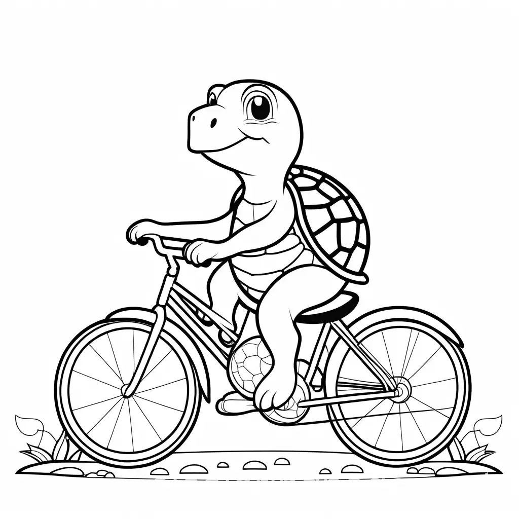 Cartoon-Turtle-Characters-Riding-Bicycle-Coloring-Page