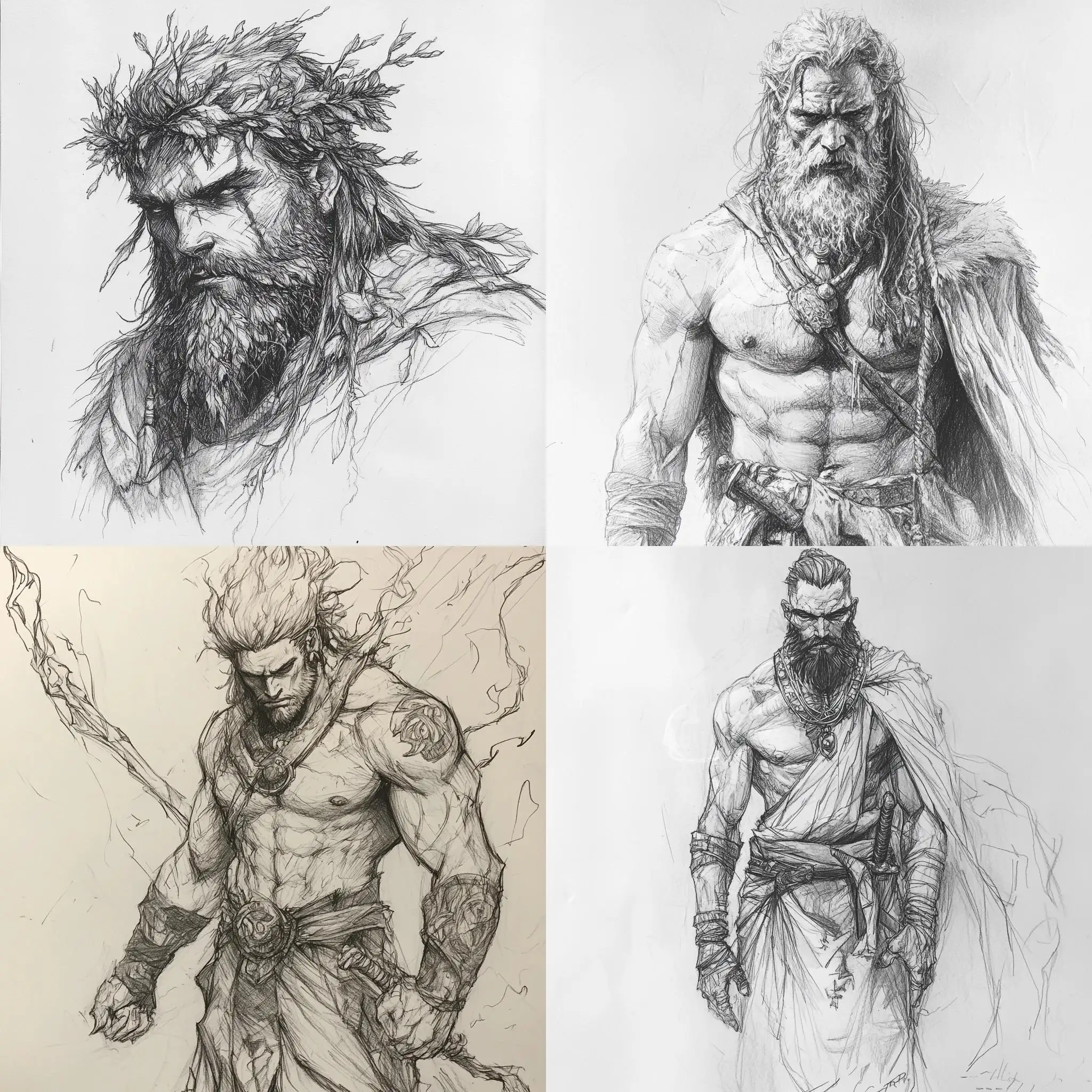Druid-Human-Male-Pencil-Sketch-in-Frank-Frazetta-Style
