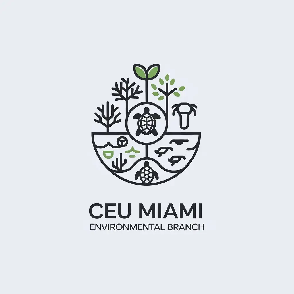 LOGO Design for CEU Miami Environmental Branch Corals Trees Sea Turtles and Ocean Reef in Minimalistic Style