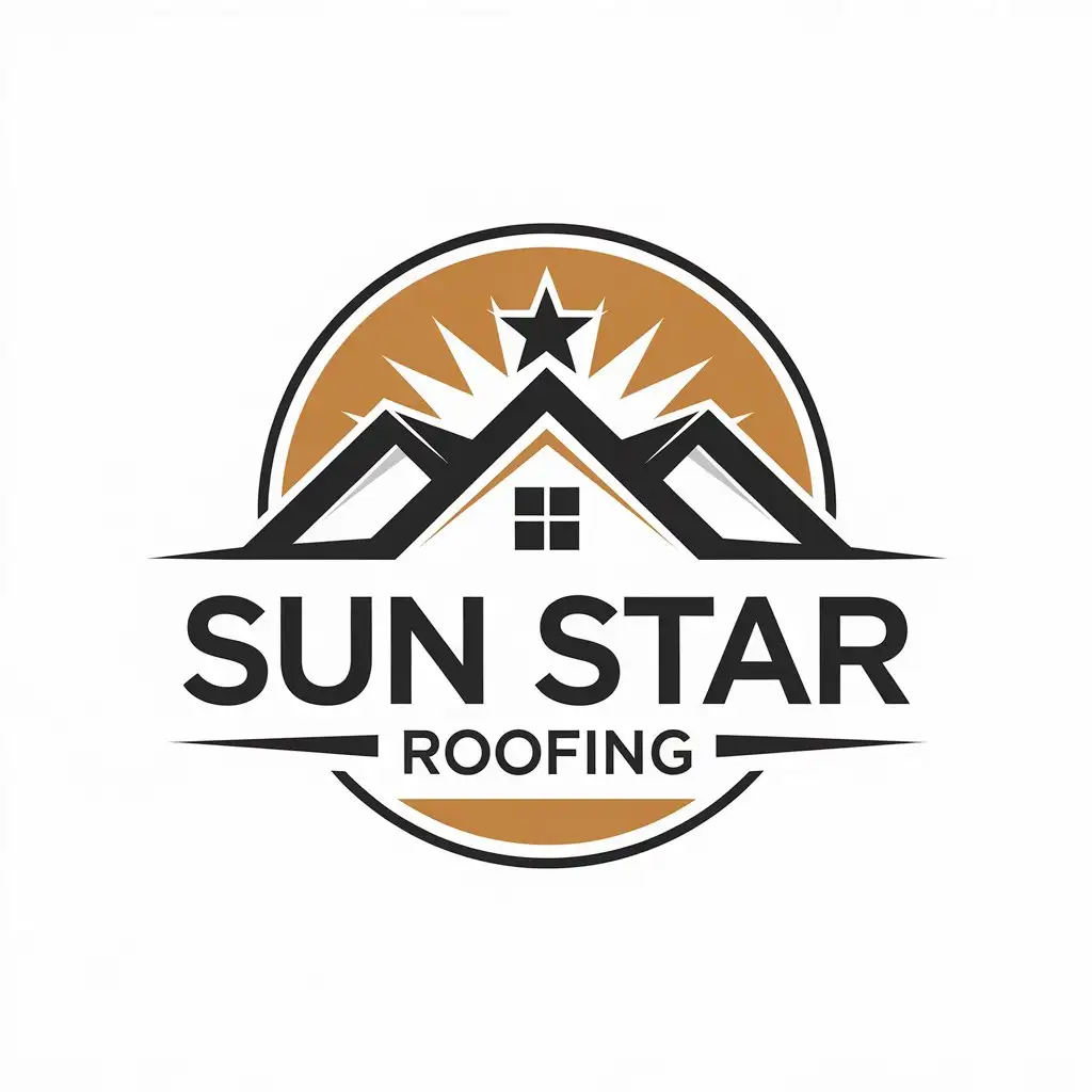 LOGO Design for SUN STAR ROOFING Vector Design with Roof Symbol and Clear Background