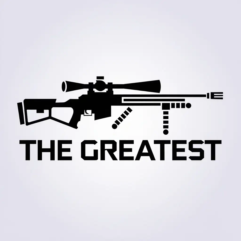 a vector logo design,with the text "The greatest", main symbol:AWM sniper rifle bullets armed,Minimalistic,be used in Internet industry,clear background