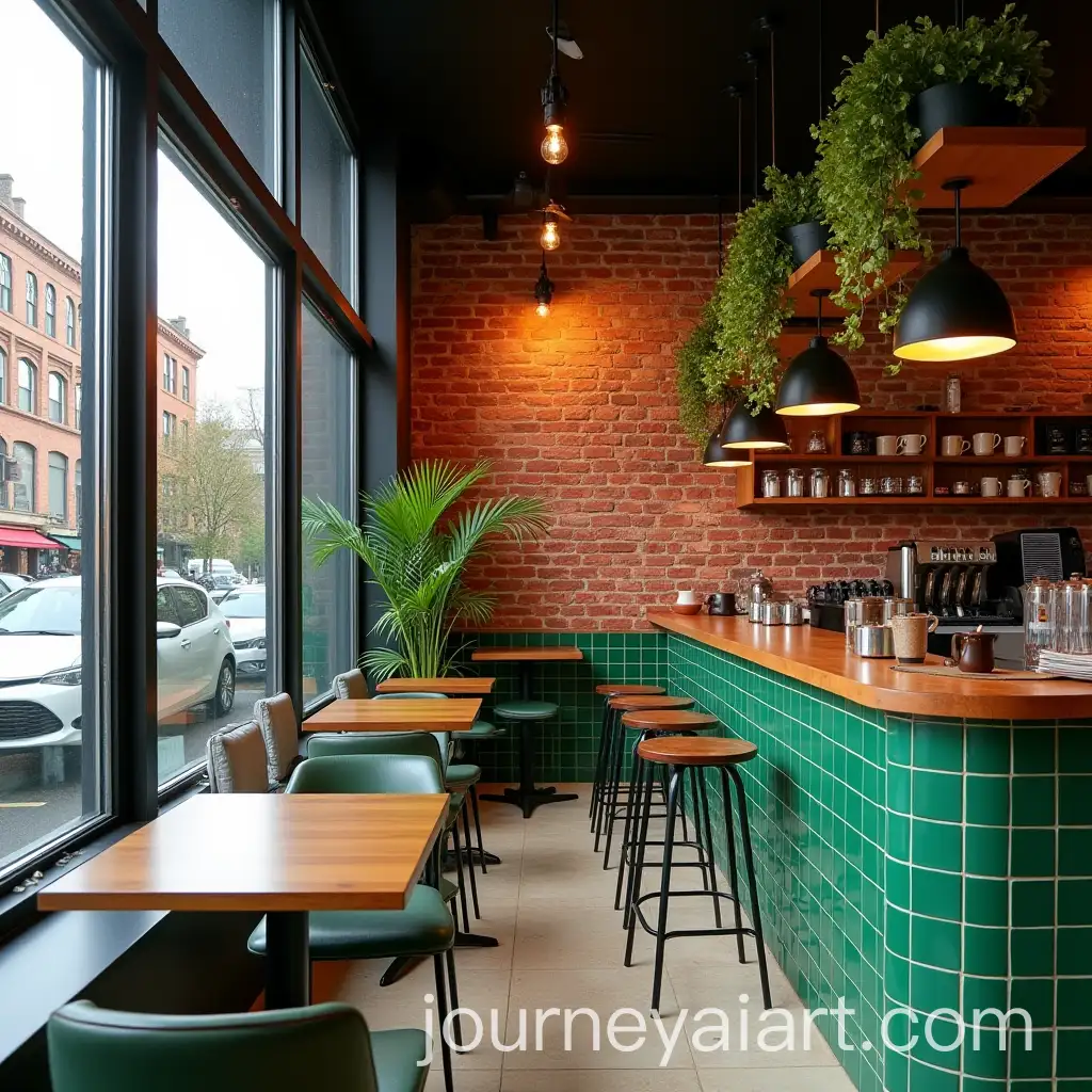 Modern-Cafe-with-Red-Brick-Wall-and-Green-Accents