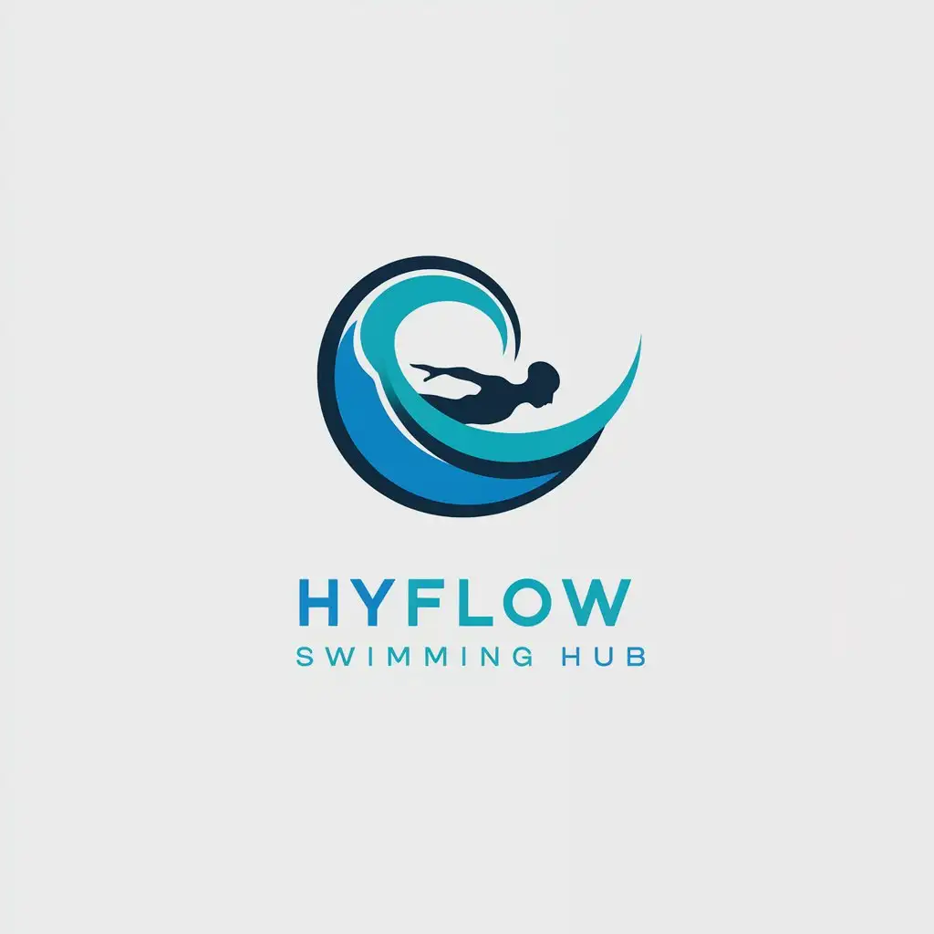 LOGO Design for Hyflow Bold Italicized Typography with Dynamic Swimmer Silhouette and Aqua Theme