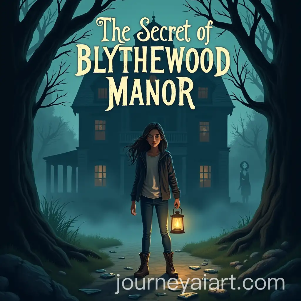 Brave-Woman-at-the-Haunted-Blythewood-Manor-Entrance