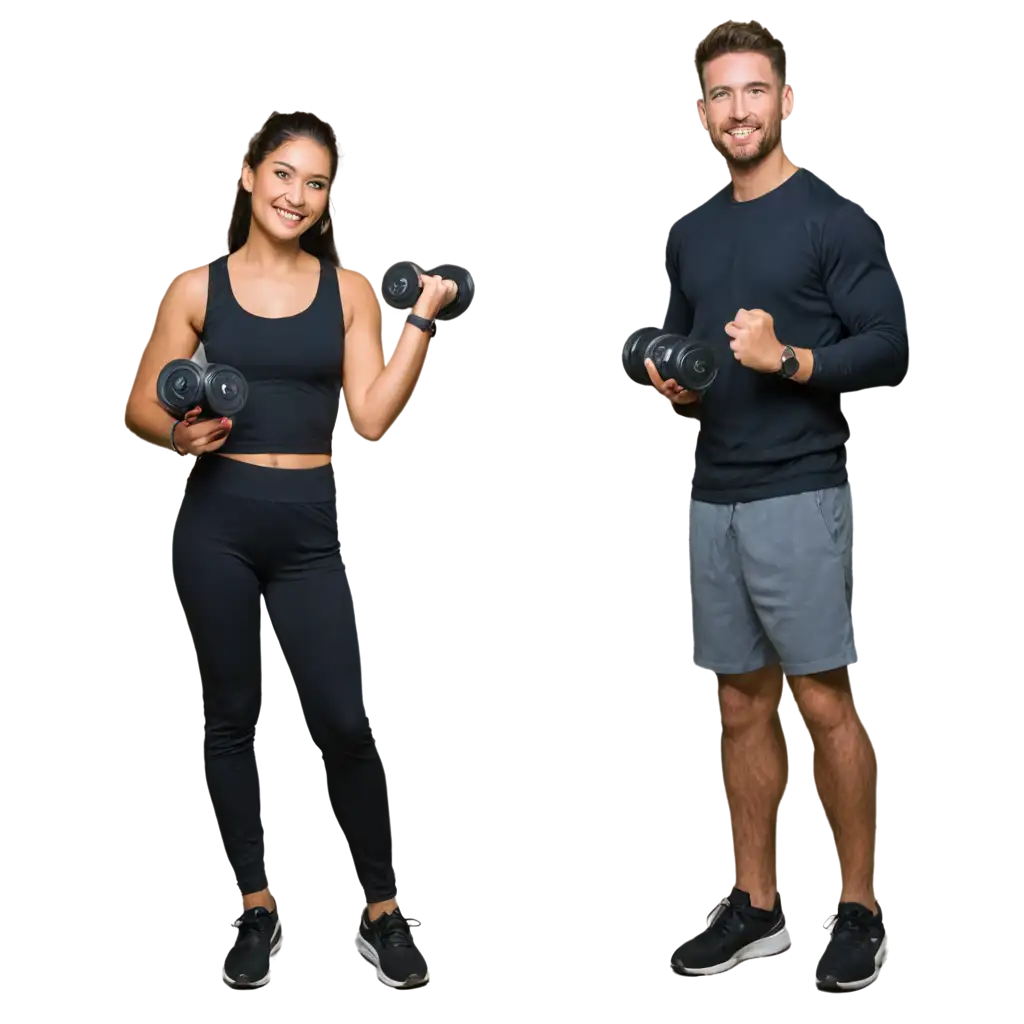 Muscular-Nepali-Male-and-Female-Lifting-Dumbbells-PNG-Image-with-Smiles-at-Gym