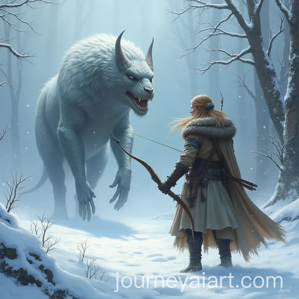 Fantasy-Warrior-Girl-Battling-a-Monster-in-a-Snowy-Landscape