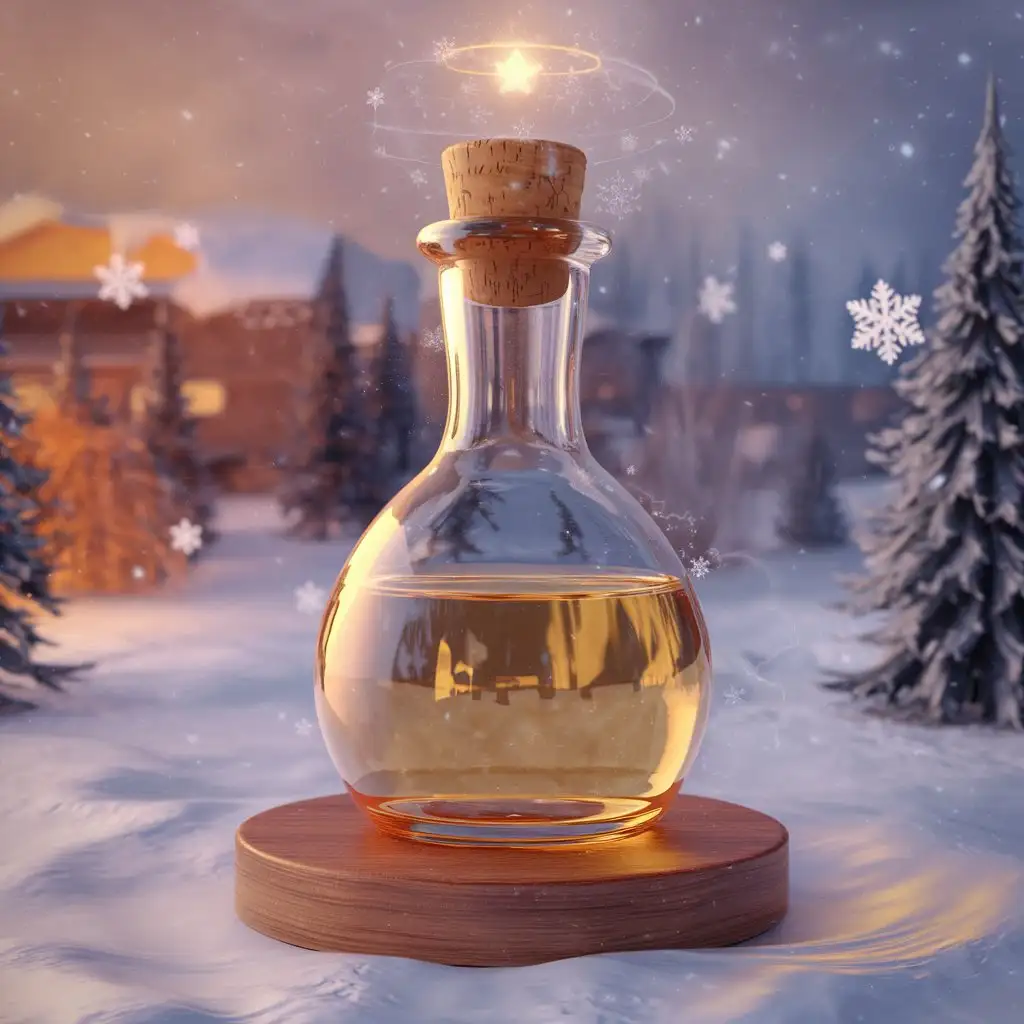 a bottle in front of New Year's nature with 3d special effects