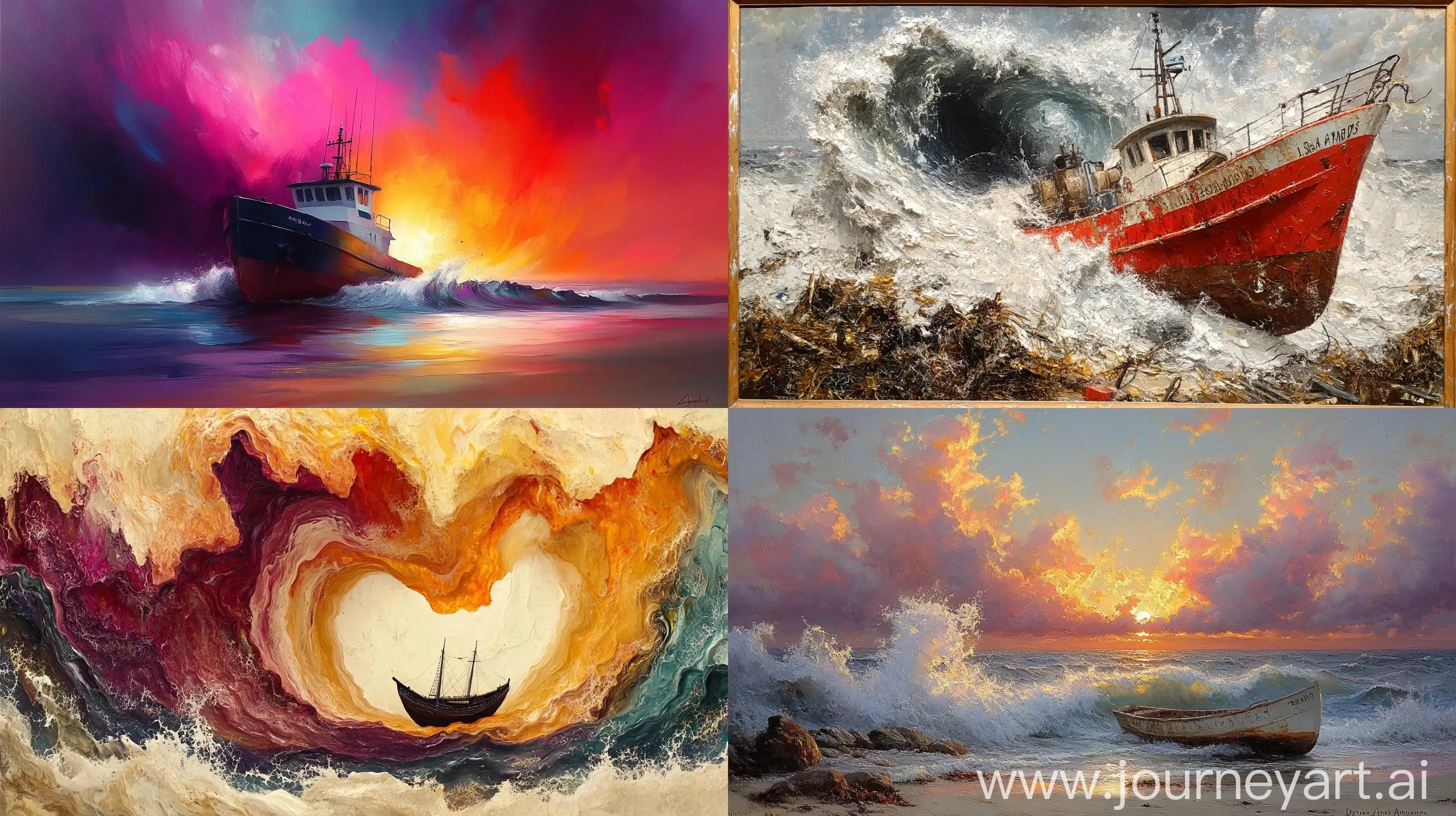 Vivid-Boat-Painting-with-Spiraling-Liquid-Wave-Sky