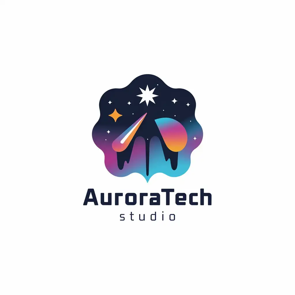 LOGO Design for AuroraTech Studio Star Meteor Cyber Dreamlike Minimalistic Theme