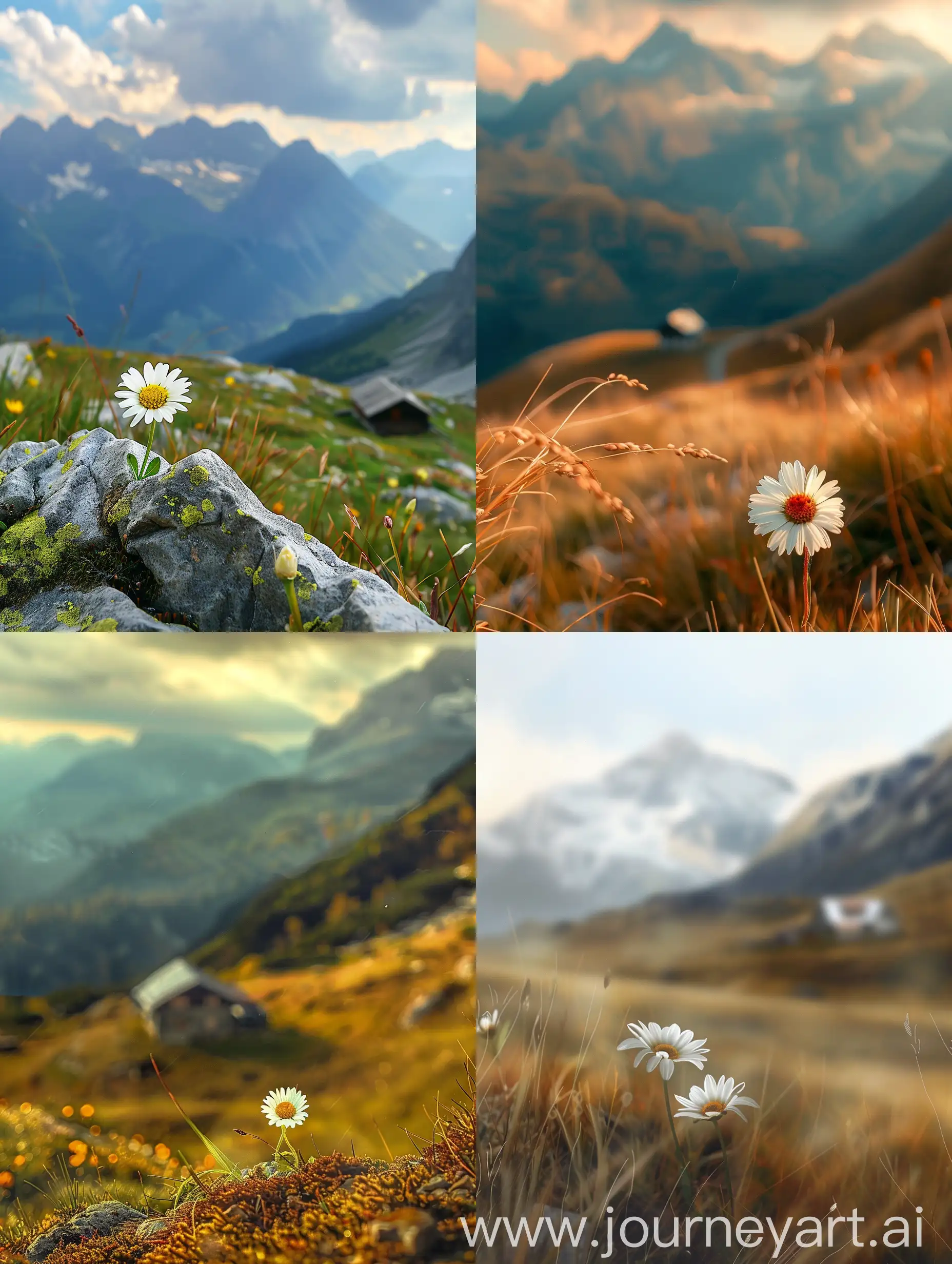 Scenic-Mountain-Landscape-with-White-Daisy-and-Sunny-Sky