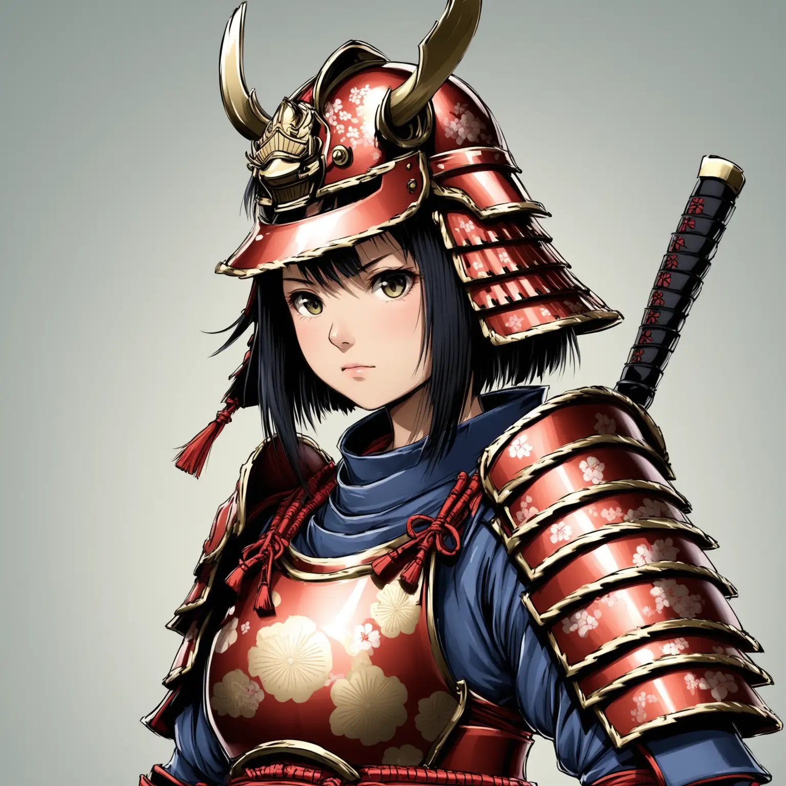 Samurai-Girl-in-Traditional-Armor-with-Helmet