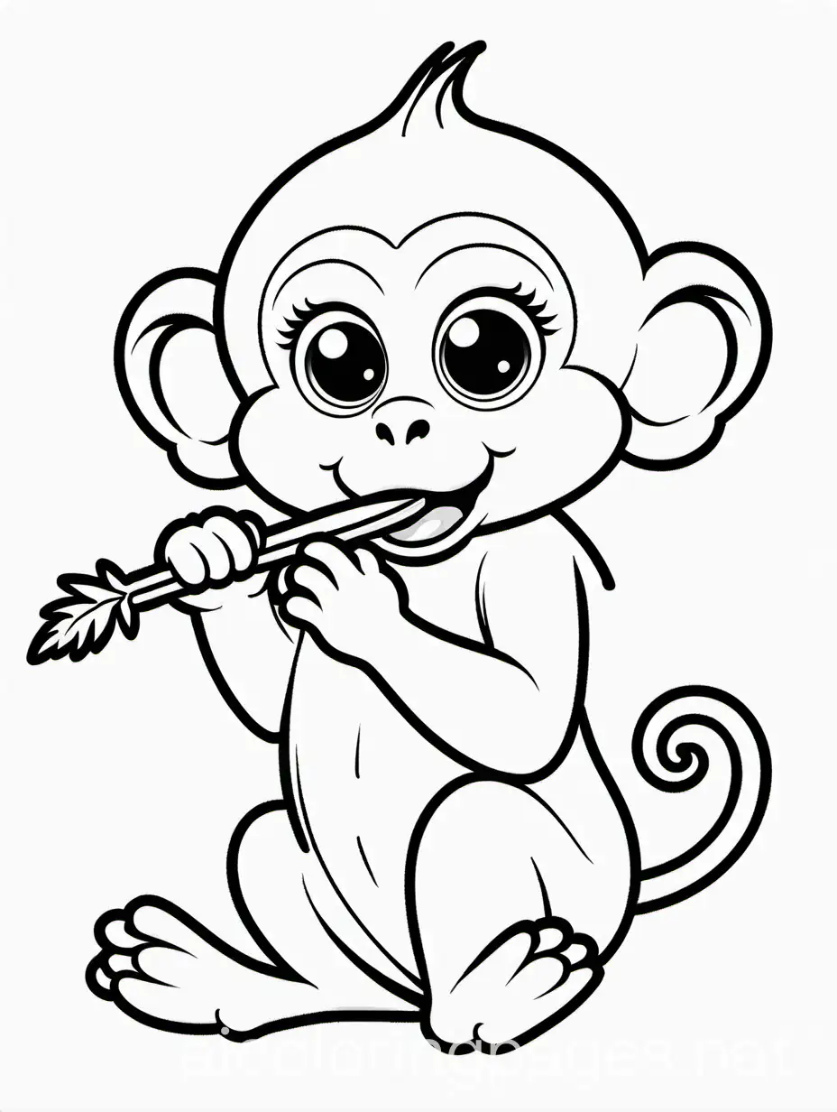 Baby-Monkey-Eating-Carrot-Coloring-Page-Black-and-White-Line-Art