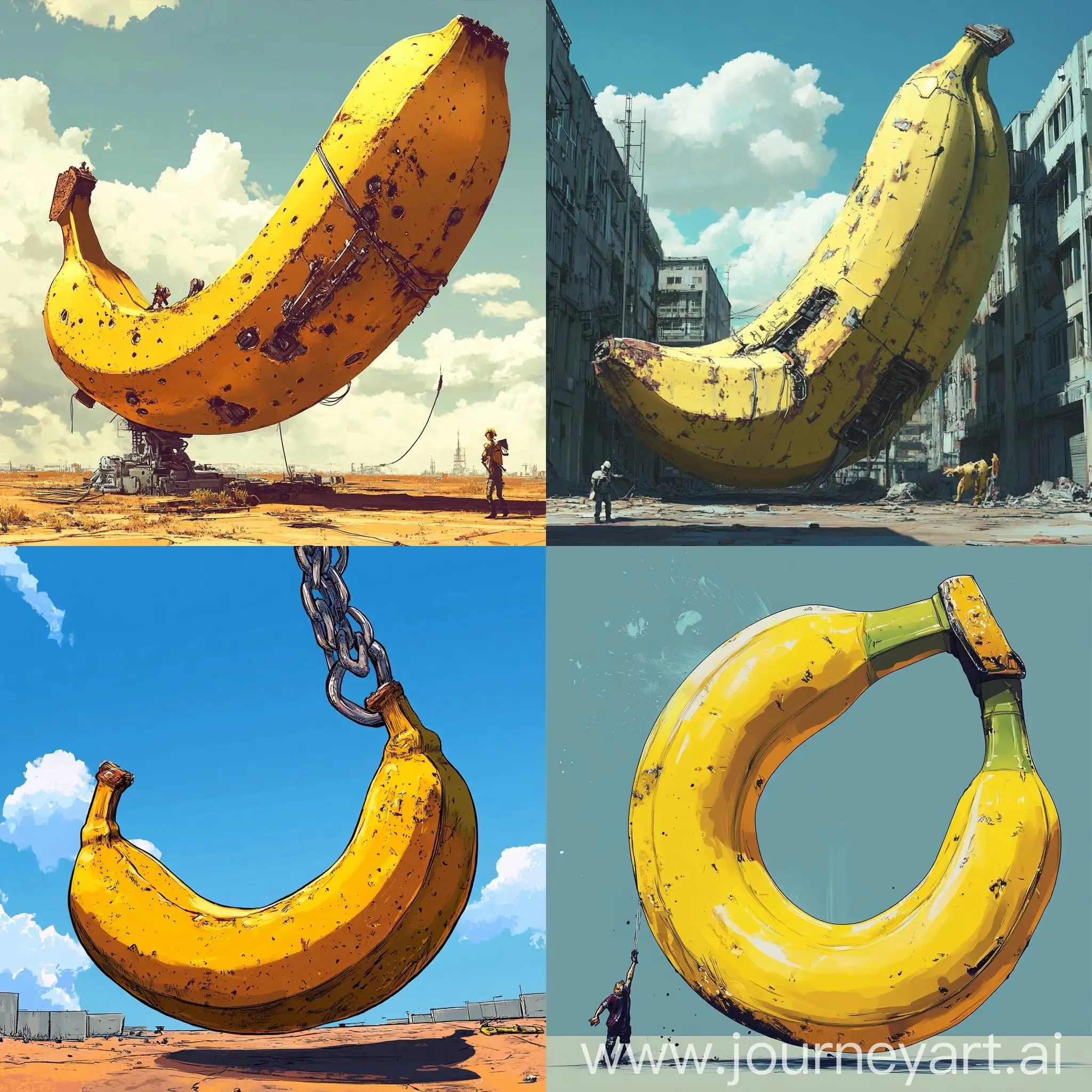 Anime-Style-Giant-Magnet-Pulling-Huge-Yellow-Metal-Banana