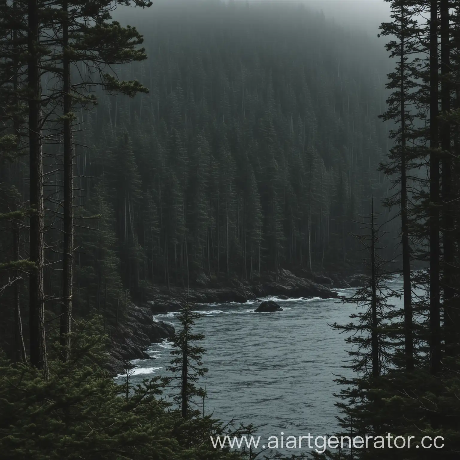 Mysterious-Dark-Coniferous-Forest-by-the-Sea