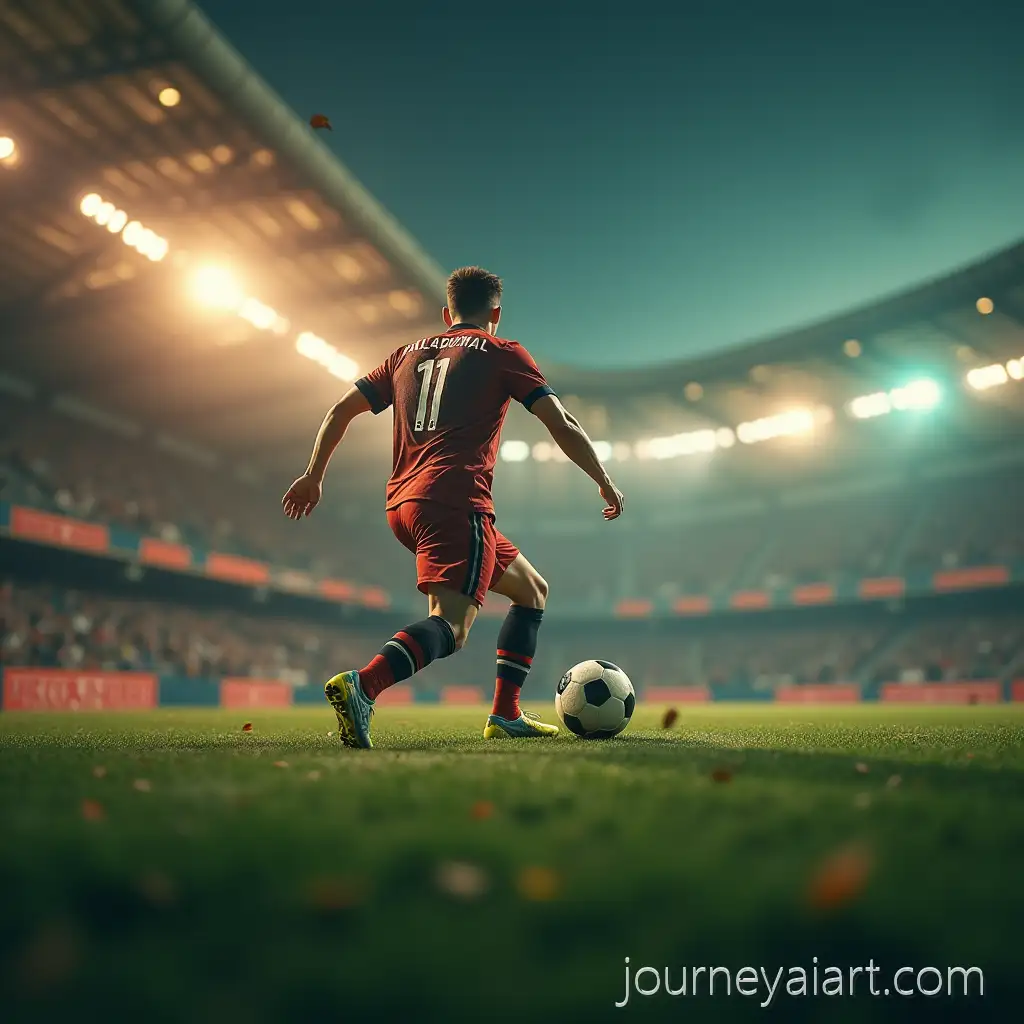 Soccer-Player-Running-with-the-BallSoccer-player-running-ball-in-a-Surreal-Stadium-with-Cinematic-Lighting
