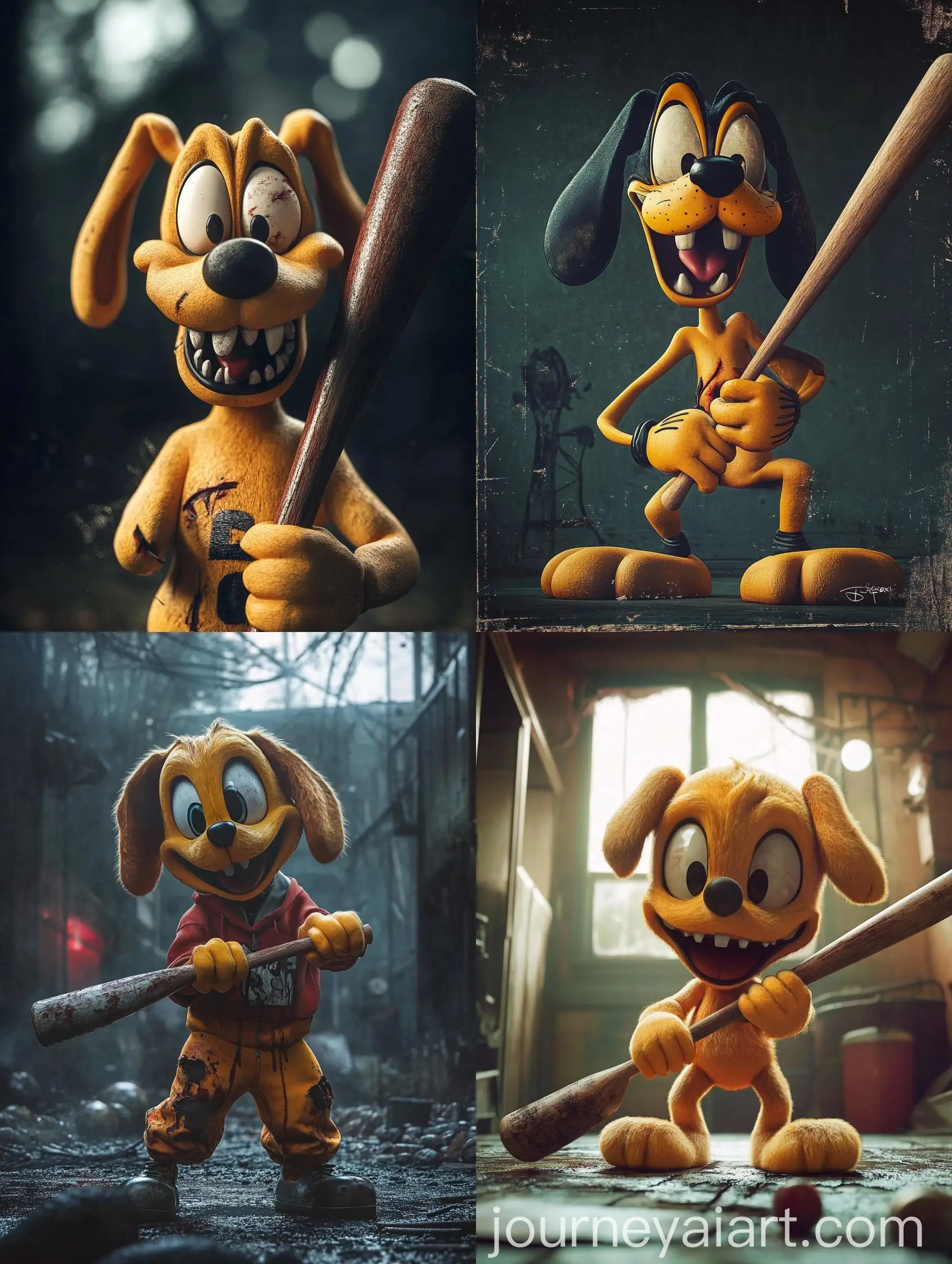 Cute-Disney-Style-Horror-Movie-Poster-Pluto-as-Crazy-Serial-Killer-with-Baseball-Bat