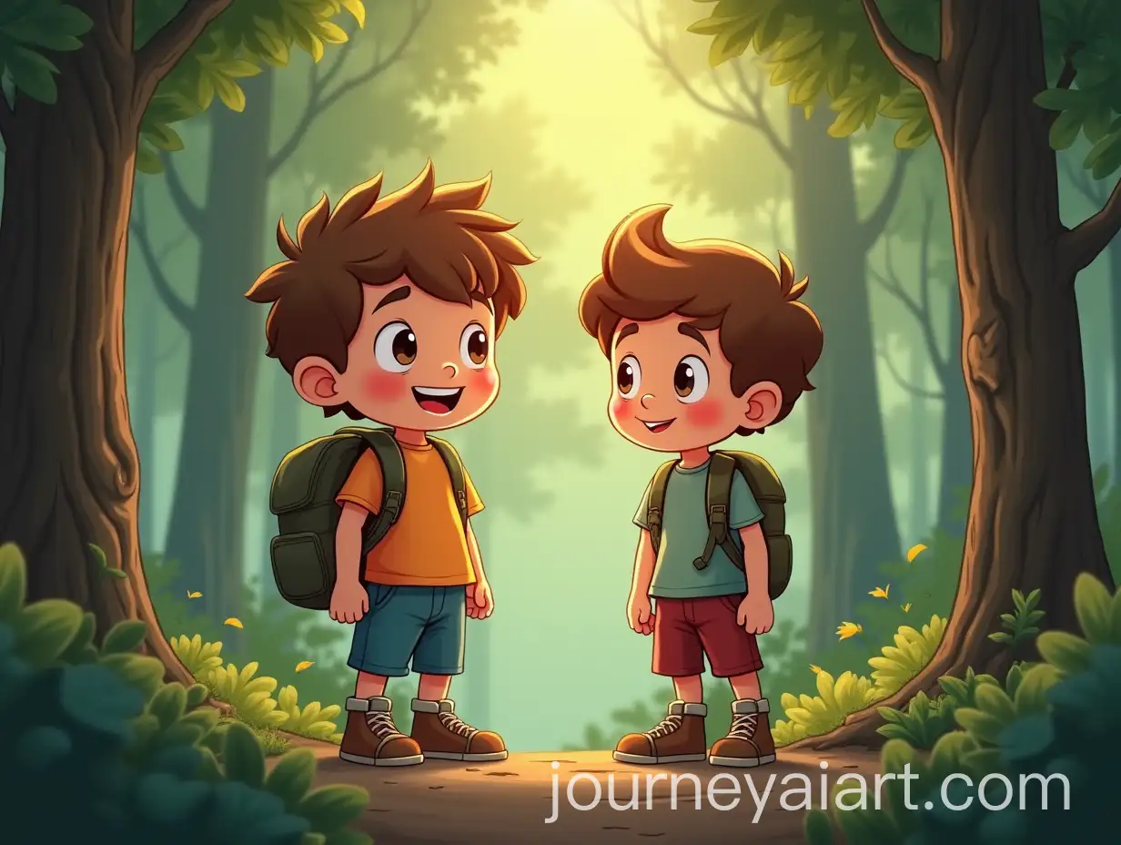 Two-Cartoon-Boys-Exploring-the-Forest-in-a-Playful-Adventure