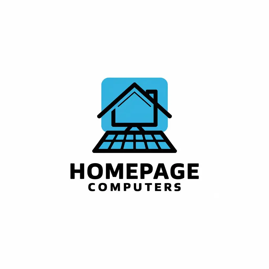 LOGO Design for Homepage Computers House and Computer Fusion with Blue Background