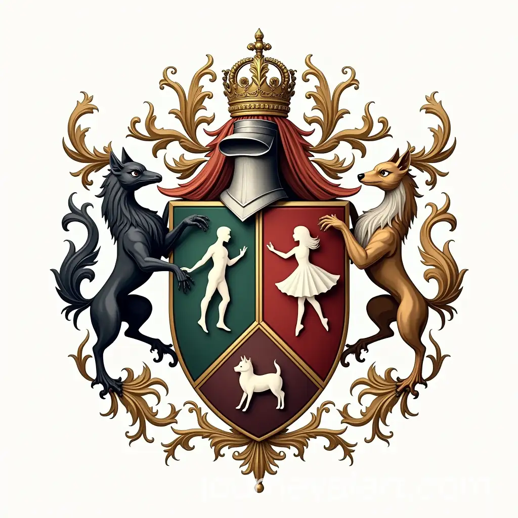 Elegant-Heraldic-Family-Crest-with-Dance-Music-Theatre-and-Fashion-Symbols