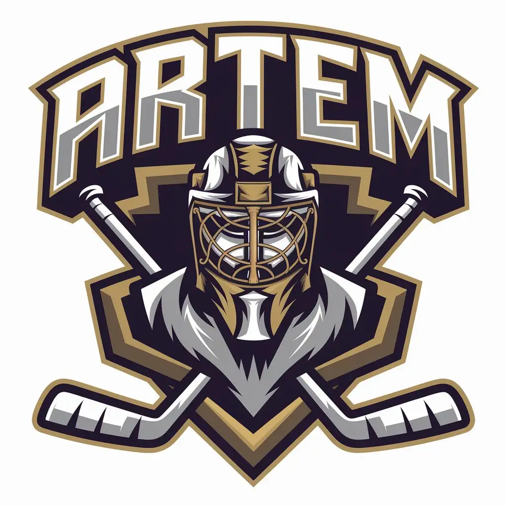 LOGO-Design-For-ARTEM-Hockey-Goalie-in-White-and-Gold-with-Legion-Mask-Theme