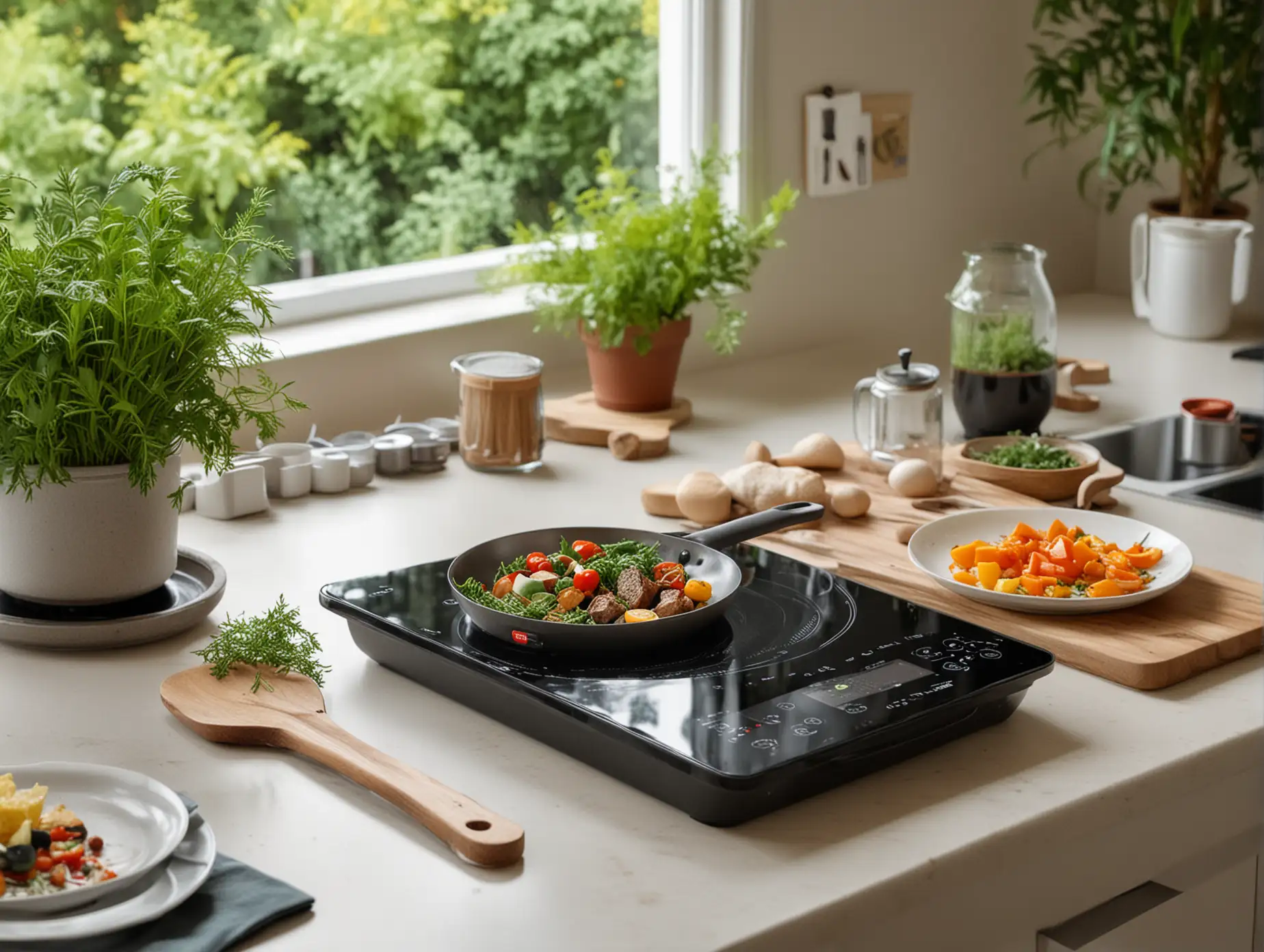 Kitchen-Table-with-Induction-Cooktop-and-Ingredients