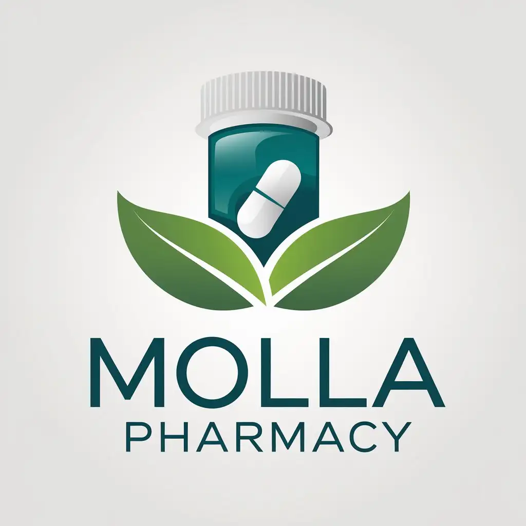 LOGO-Design-for-Molla-Pharmacy-Medical-Cross-and-Pill-Bottle-with-a-Modern-Twist