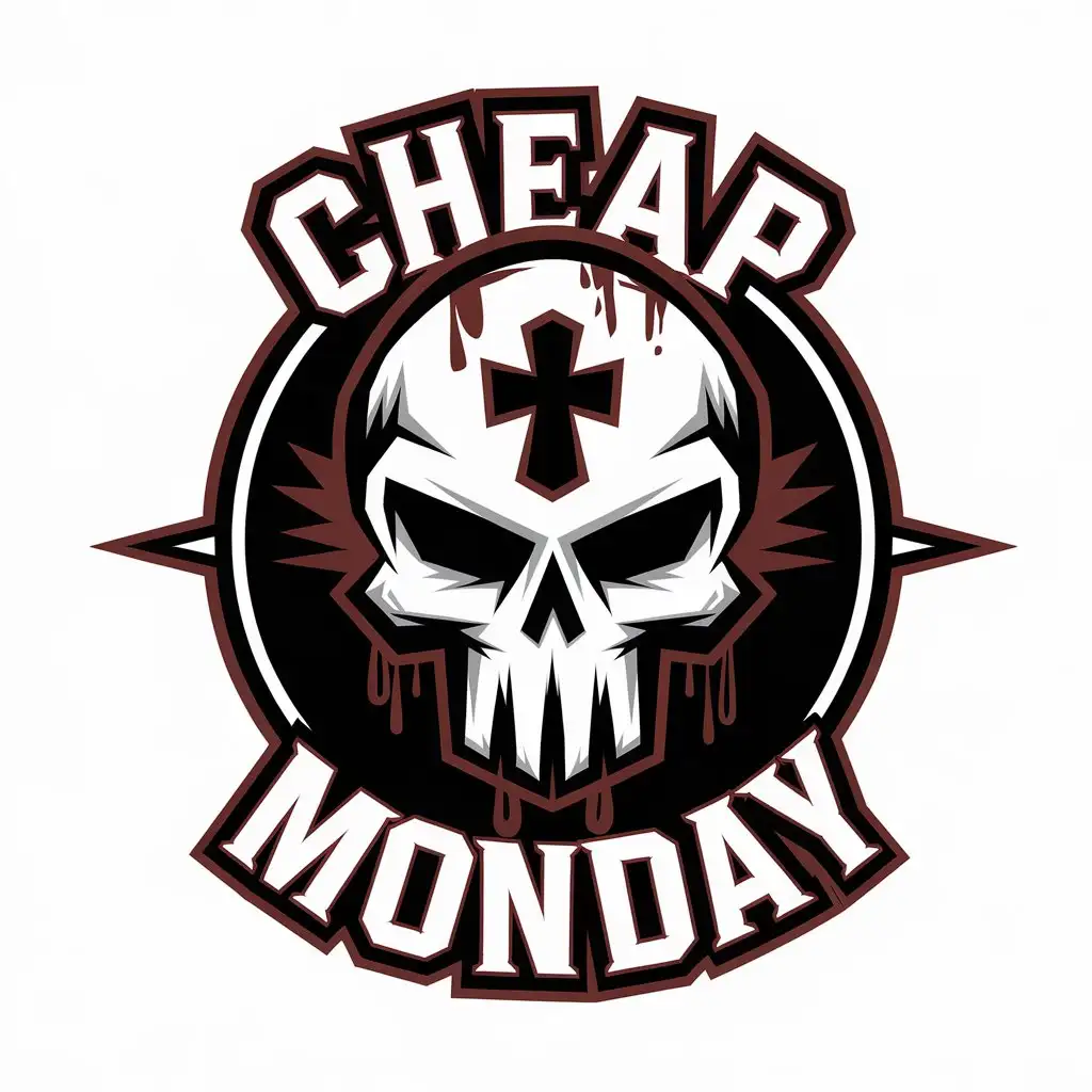 LOGO Design for Cheap Monday Graffiti Style Skull with Cross on Clear Background