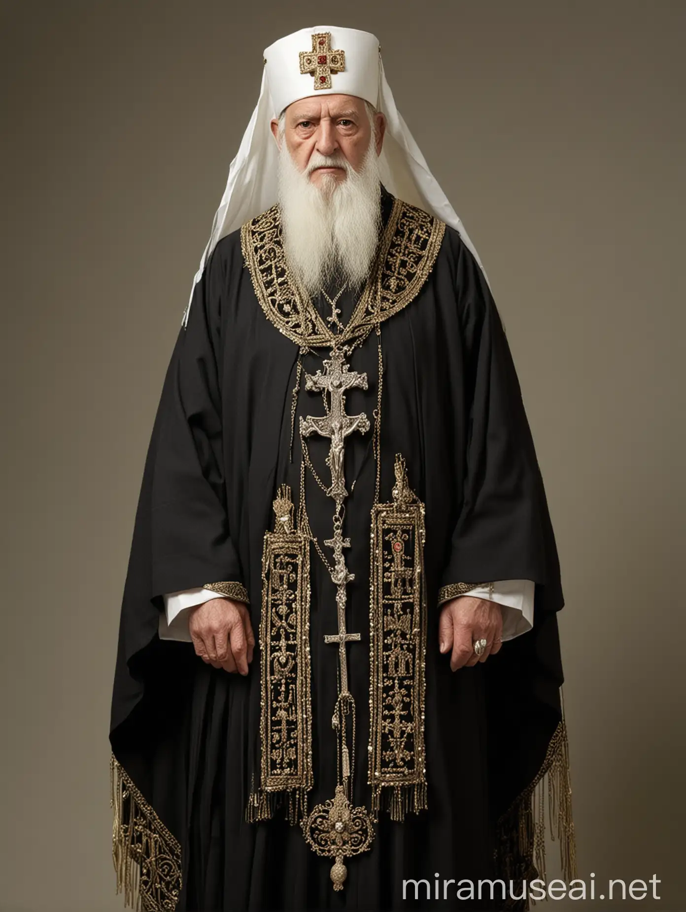 Orthodox Patriarch in Everyday Attire with Koukoulion and Mantle