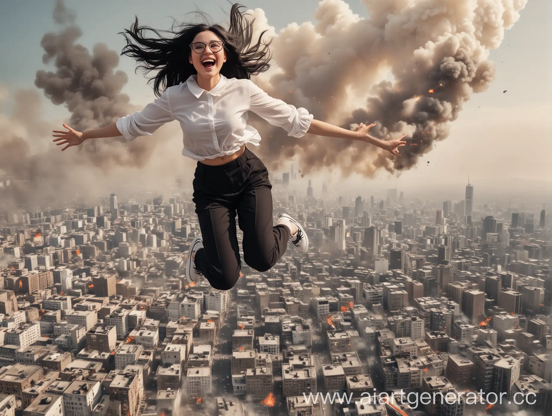 Girl-with-Long-Black-Hair-Flying-over-Burning-City