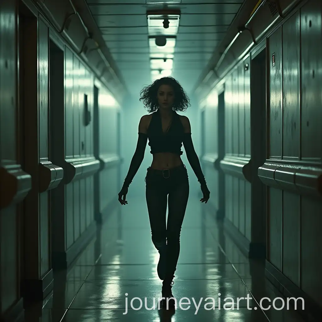 Disco-Elysium-Style-Art-Abstract-Ripley-Escaping-Alien-in-Ship-Hallway