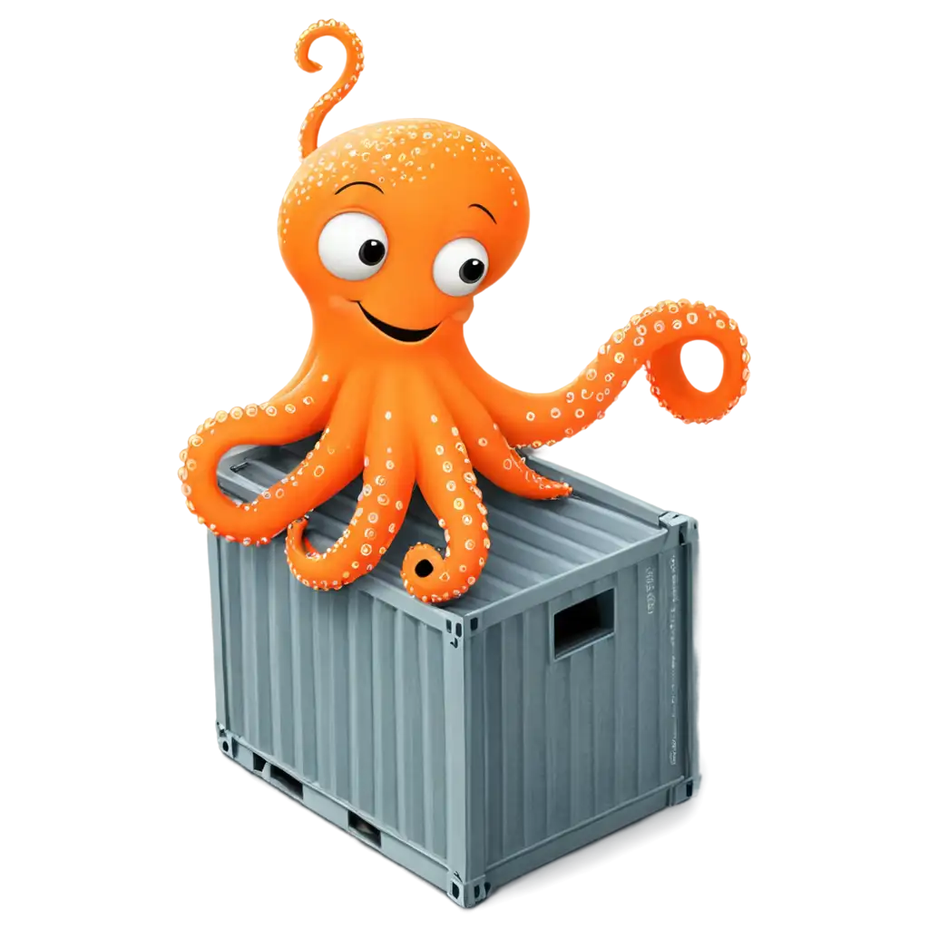 Smiling-Orange-Octopus-Holding-Shipping-Container-PNG-Image-Creation