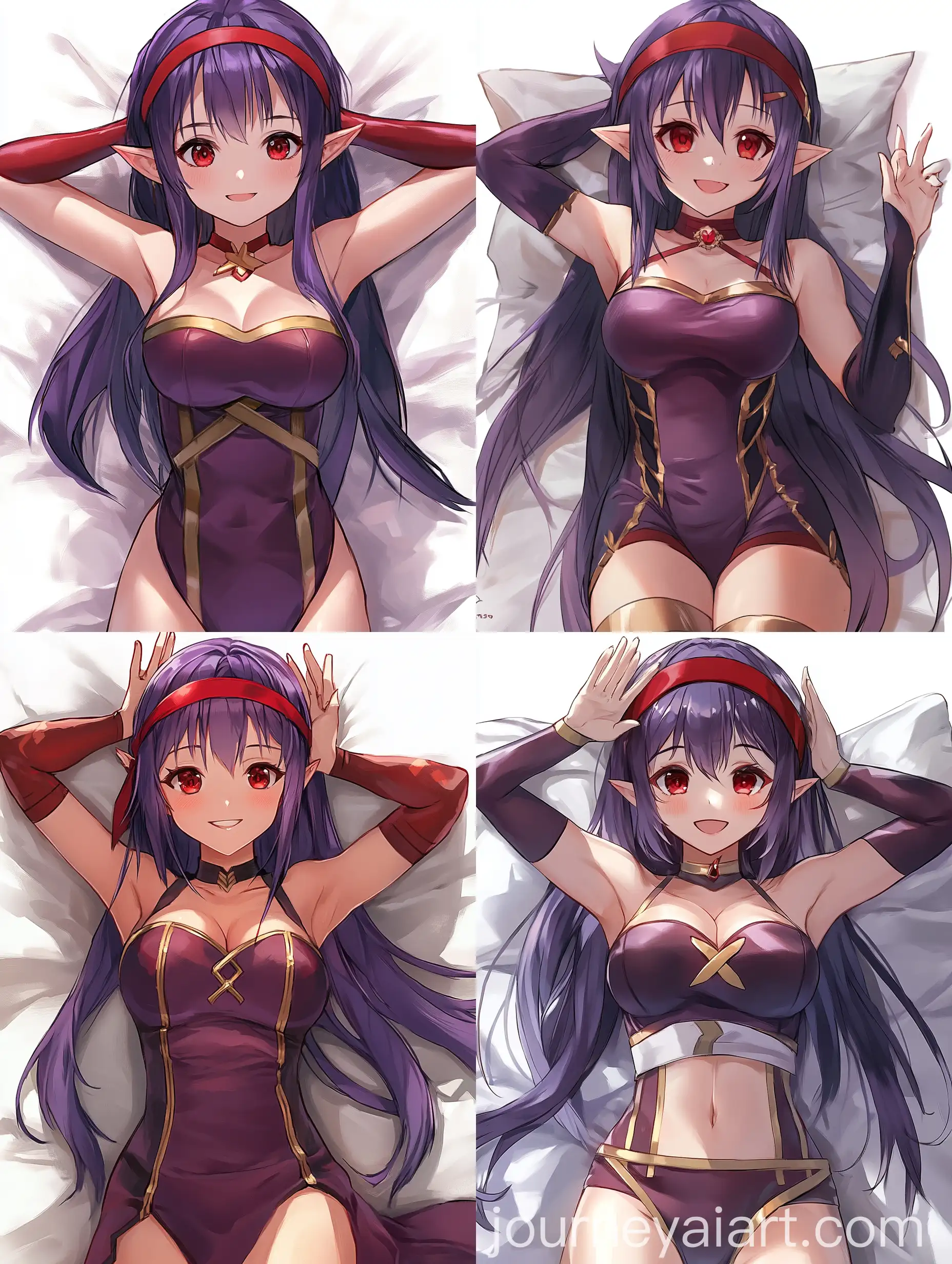 Smiling-Young-Elf-Girl-in-Elegant-Dress-on-Bed