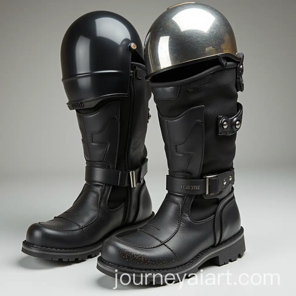 Pair-of-Media-BootsAI-Image-Prompt-Expansion-with-Steel-Helmet-and-Electric-Gaiter-Insert
