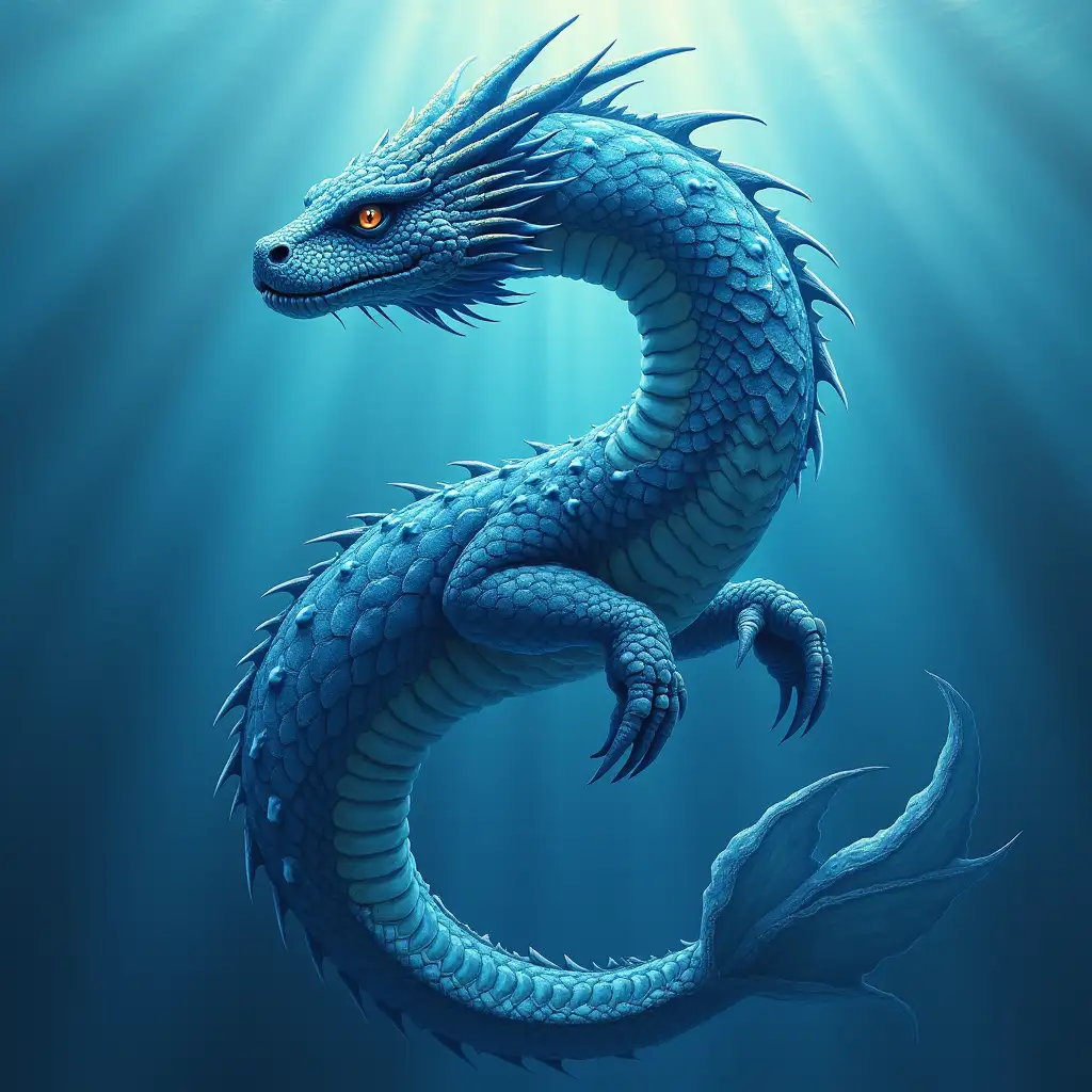 Majestic Blue Sea Monster A Mesmerizing DragonSnake Hybrid