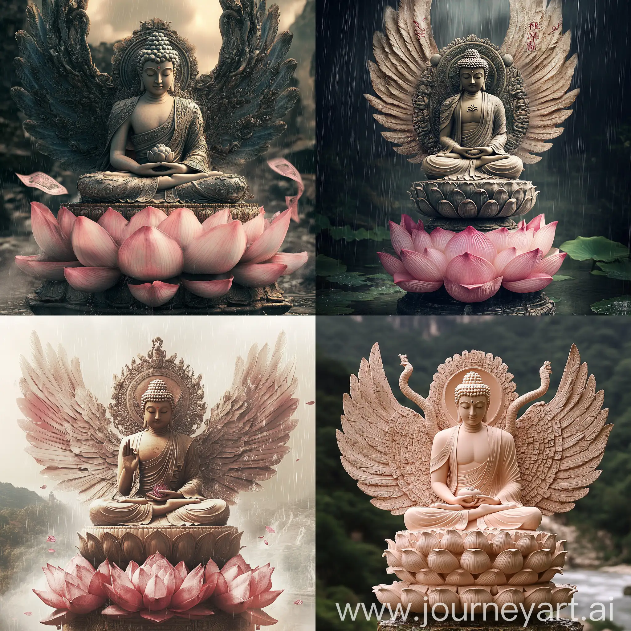 Buddha-Statue-Meditating-on-Lotus-Flowers-with-Garuda-Protection