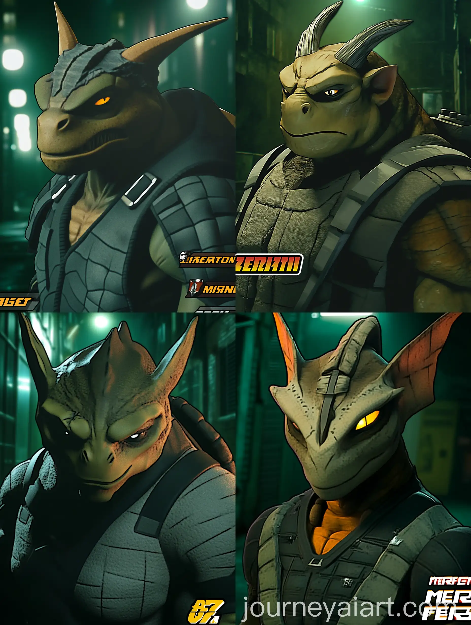 CloseUp-Triceraton-Alien-Creature-in-Dark-Night-Alley-Teenage-Mutant-Ninja-Turtles-Style