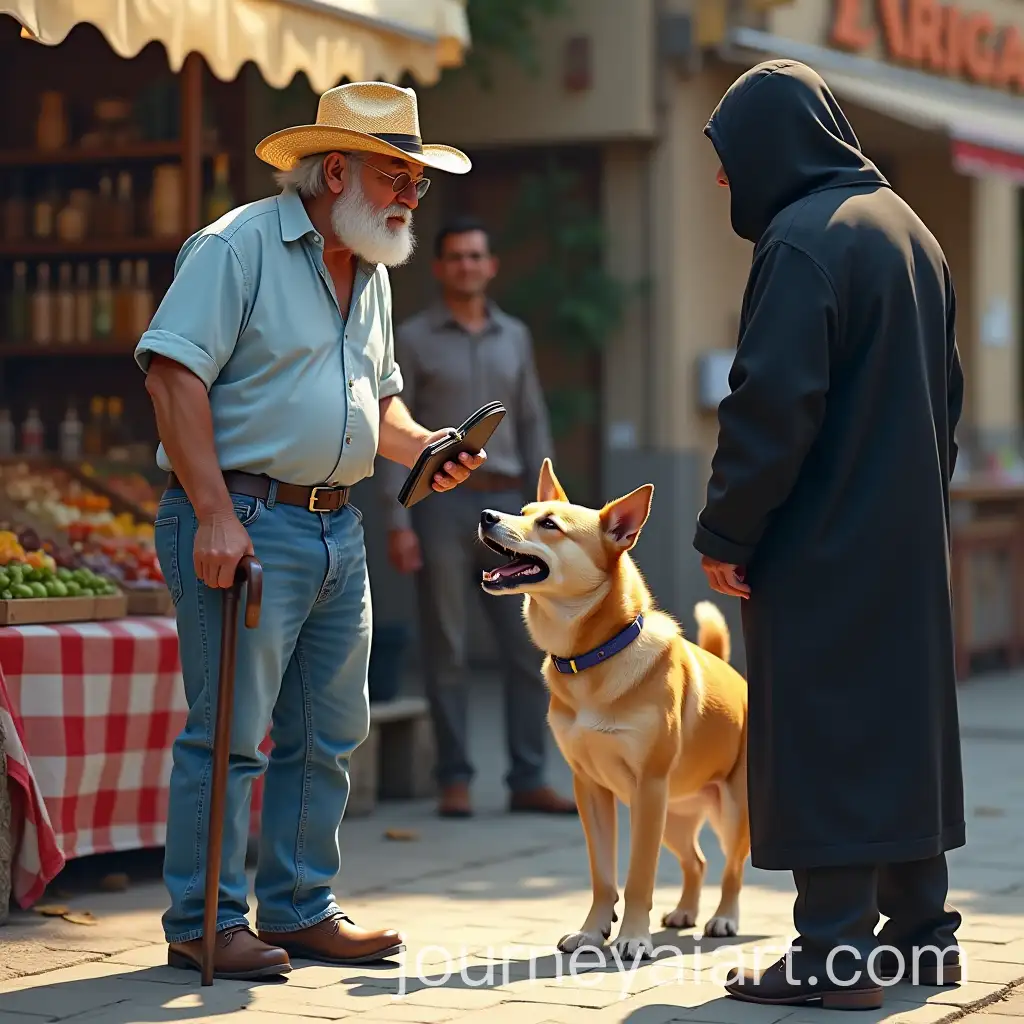 Old-Man-Defending-Wallet-from-Thief-at-a-Market-Stall-with-Dog-Protection