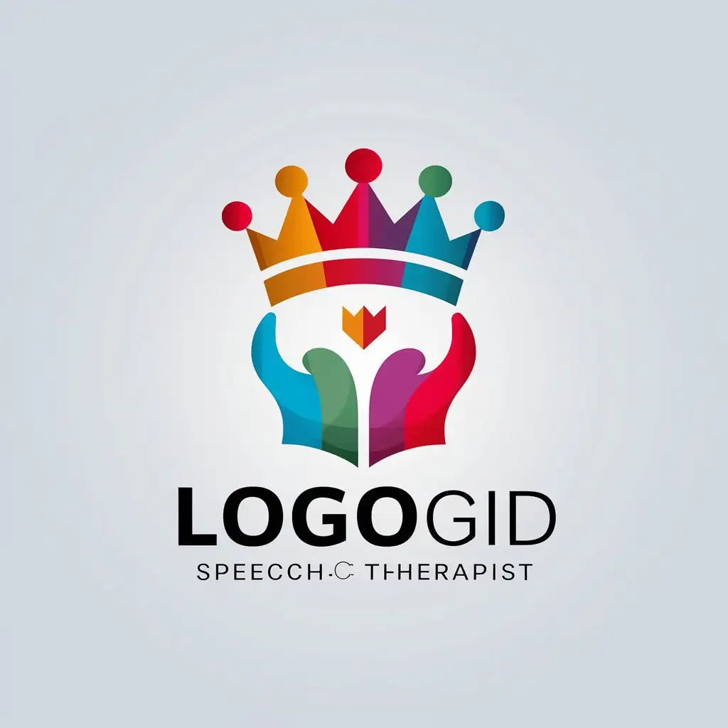 a vector logo design,with the text "LogoGid", main symbol:Multicolored crown, child, speech therapist,Moderate,be used in Education industry,clear background