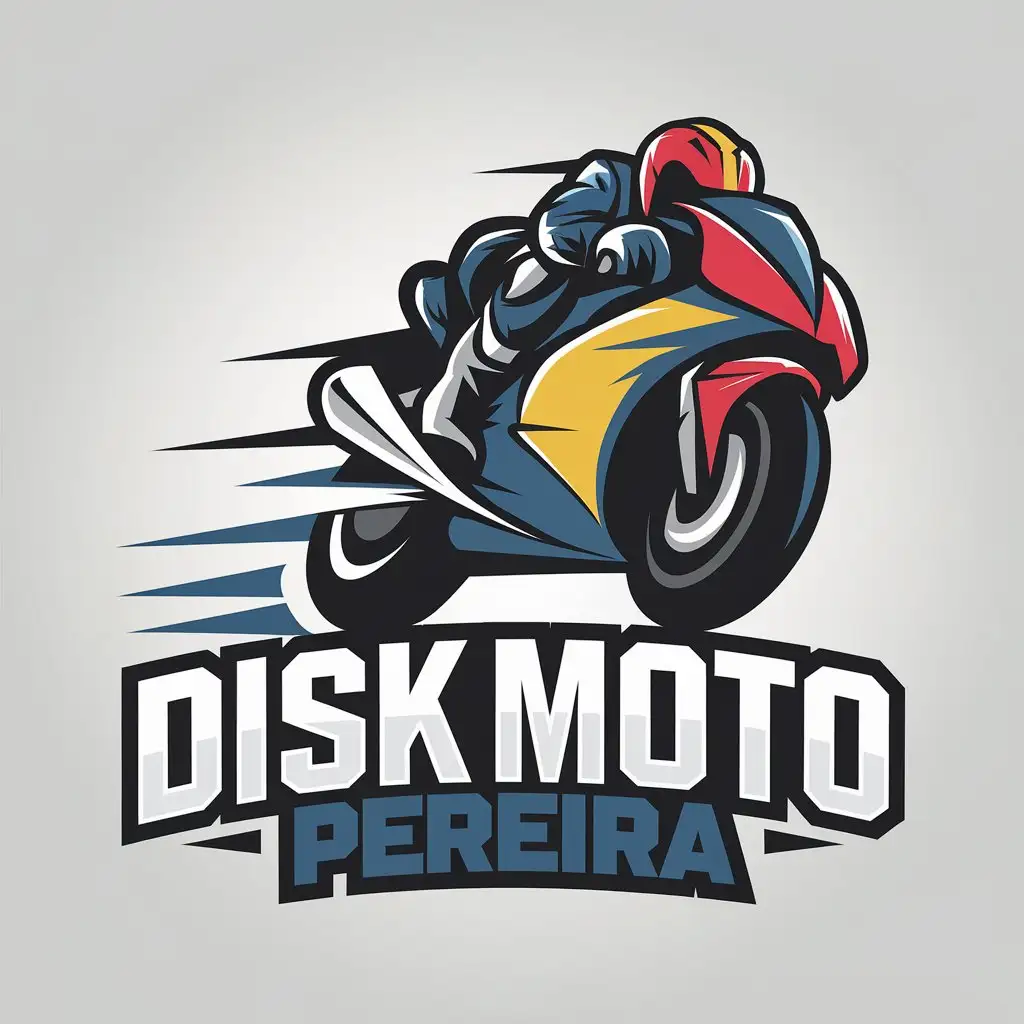 LOGO Design For Disk Moto Pereira Dynamic Motorcycle Theme in Red Yellow Blue Black